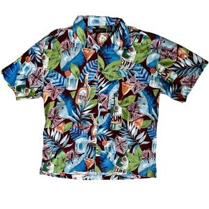 Cactus Black Label Mens XXL Hawaiian Shirt Tropical‎ Beer Cocktail Print